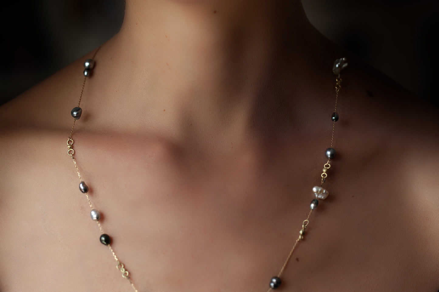 Tahitian Keshi Pearl Station Necklace