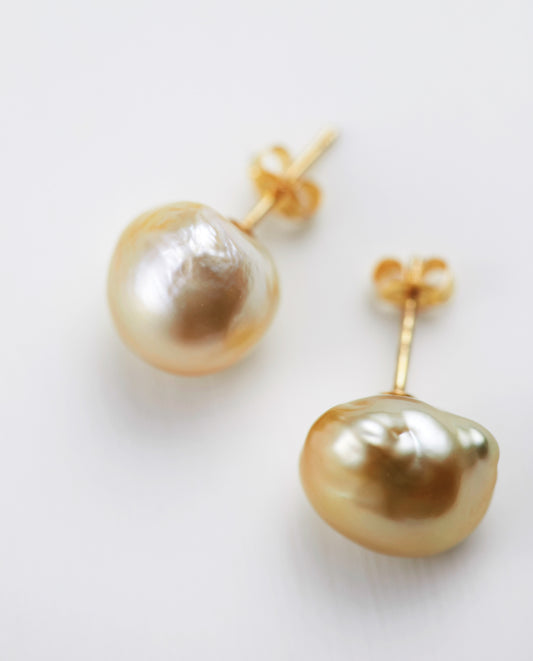 10-11mm  Baroque gold pearl Earrings -Honey
