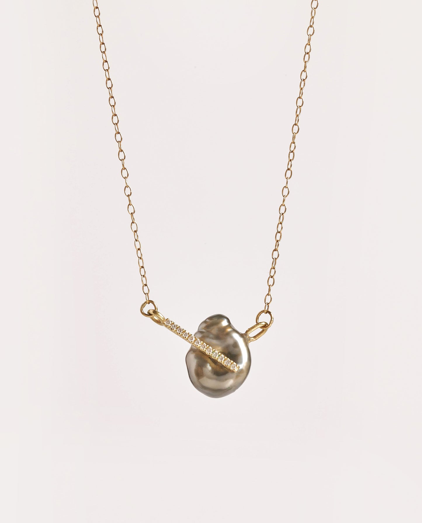 Tahitian Keshi Pearl and Pave Necklace