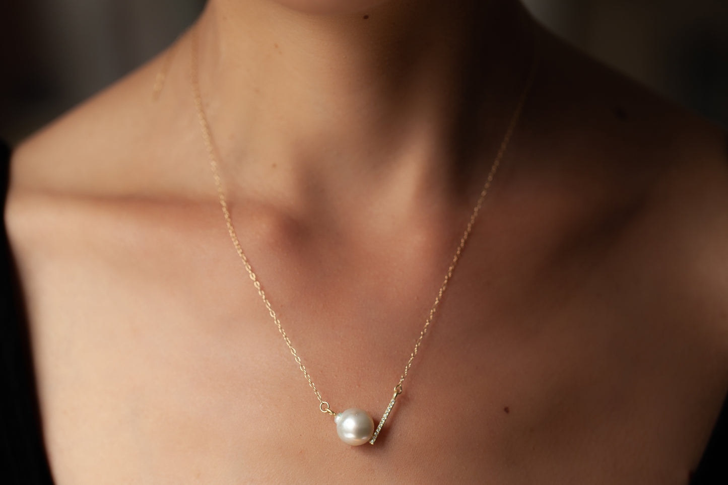 Lemonade pearl and Diamond pave Necklace