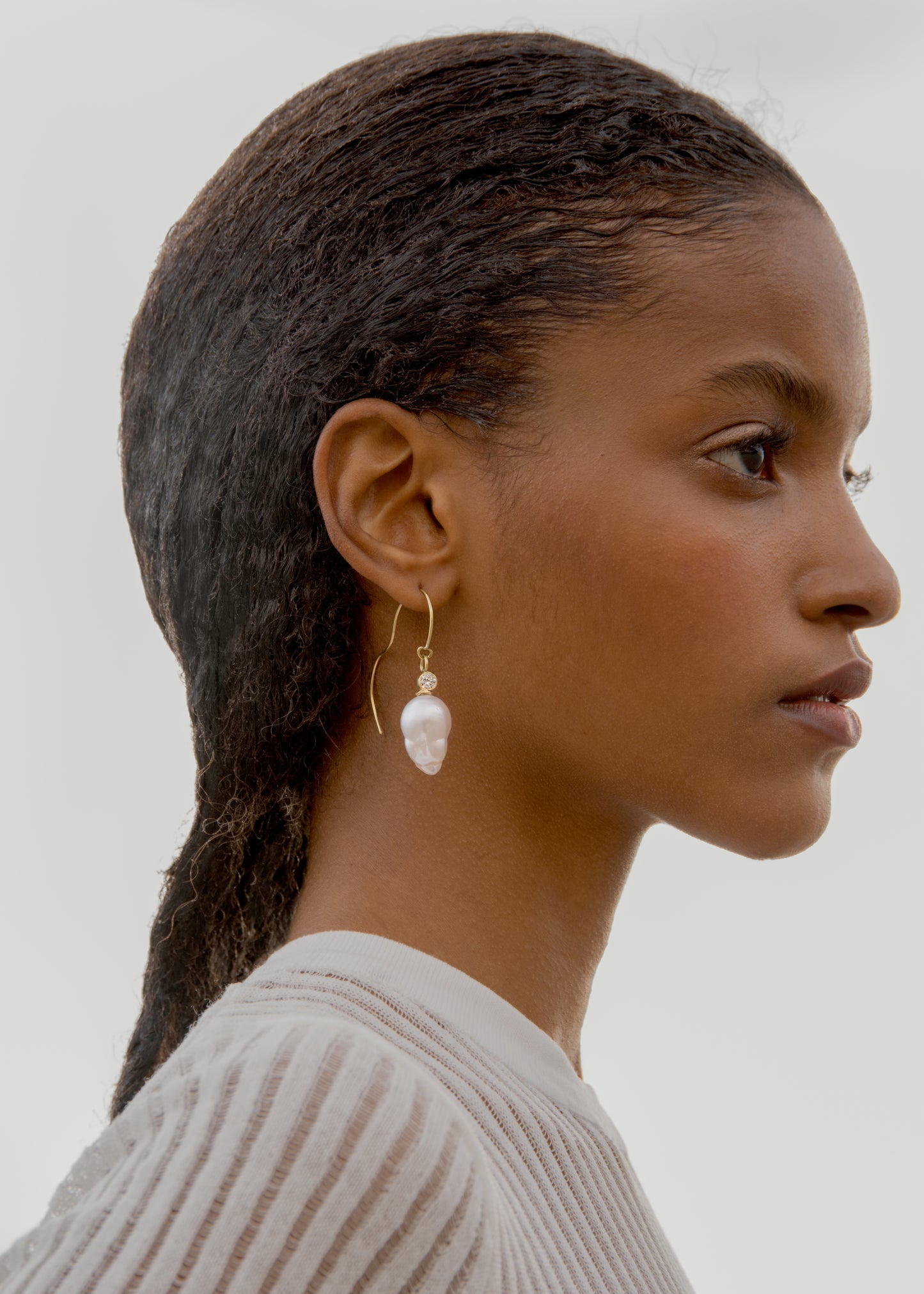 White stone single earring -South Sea pearl