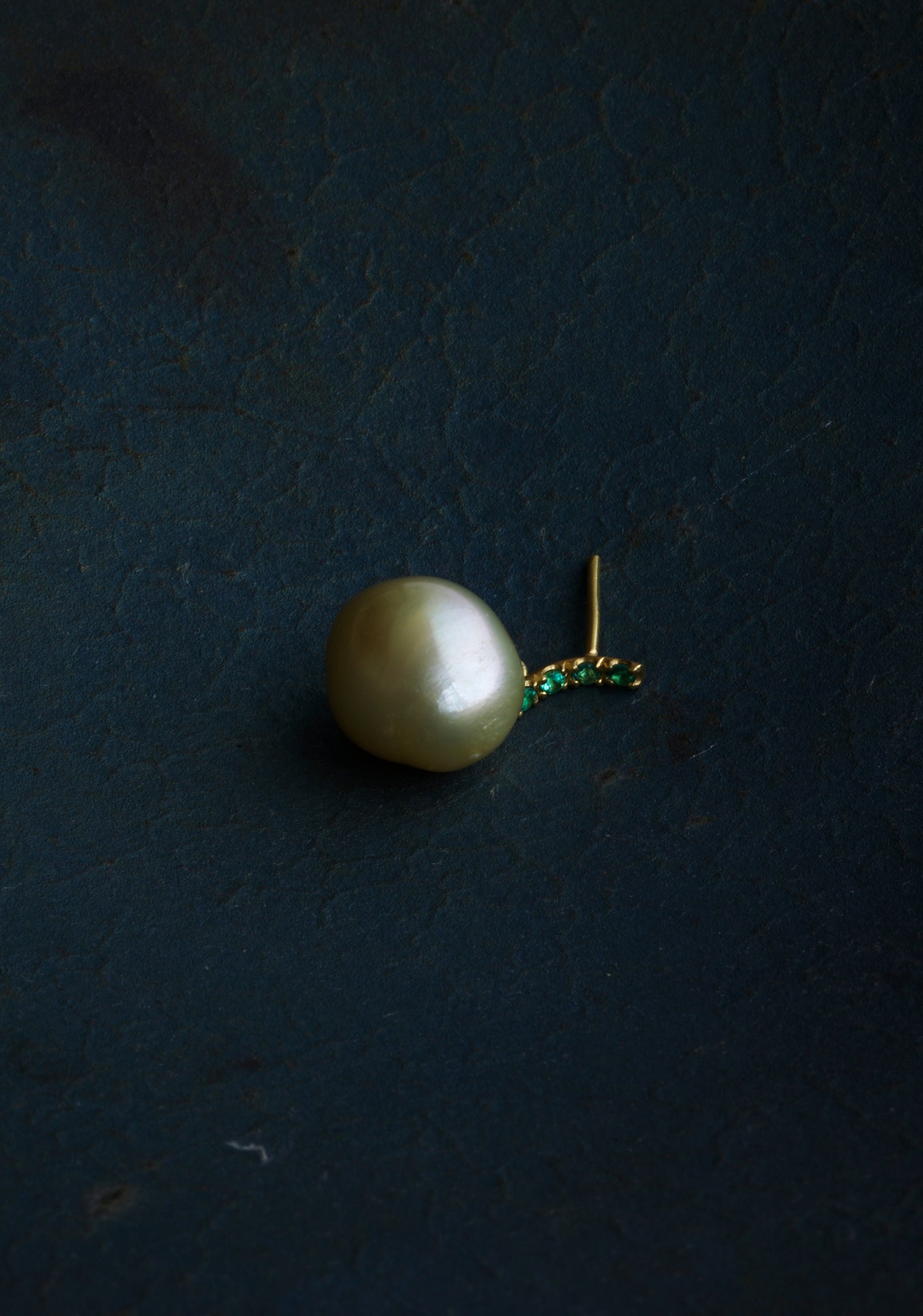 Four Emeralds and Honey gold pearl Single Earring