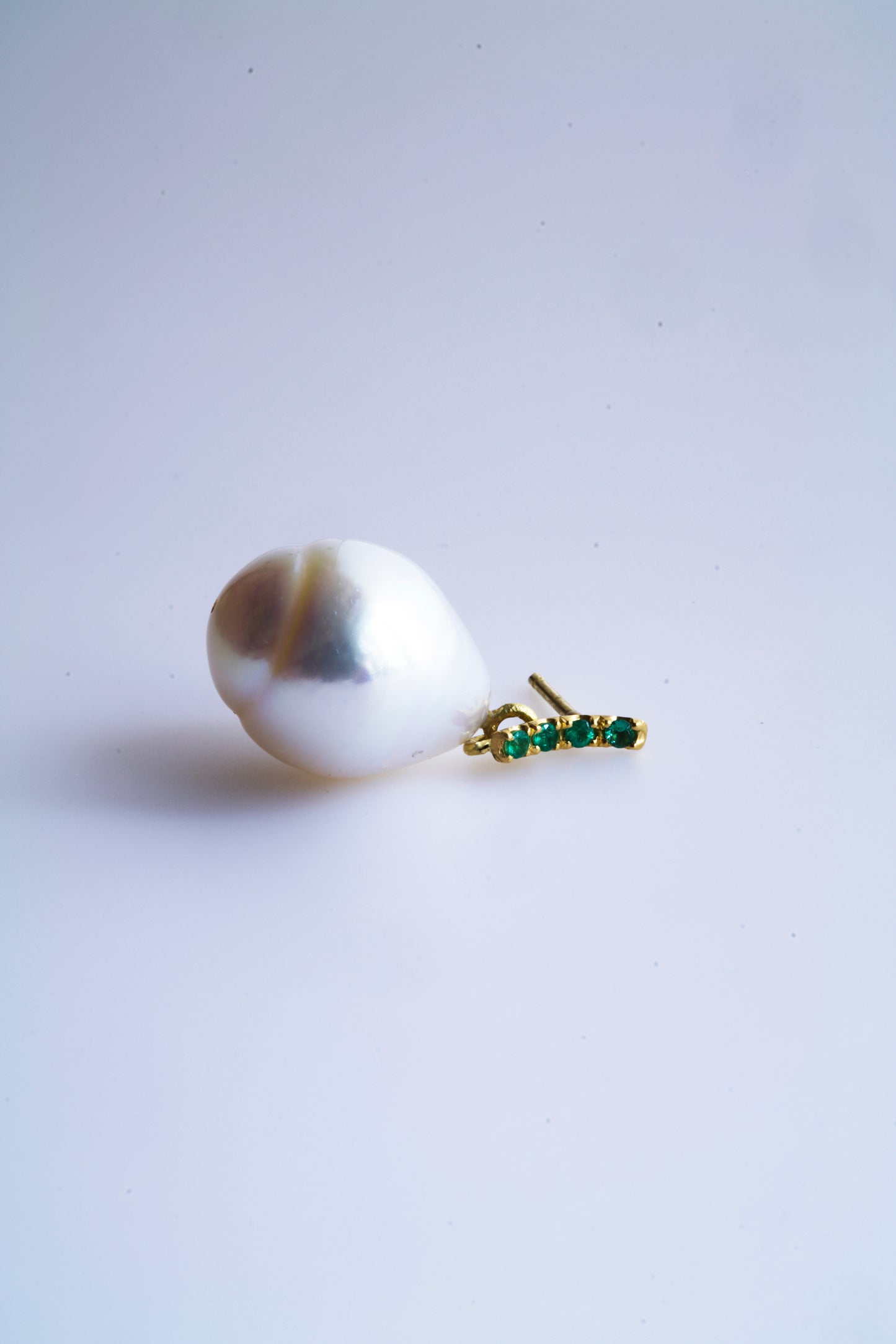 Four emeralds and South Sea pearl Single Earring